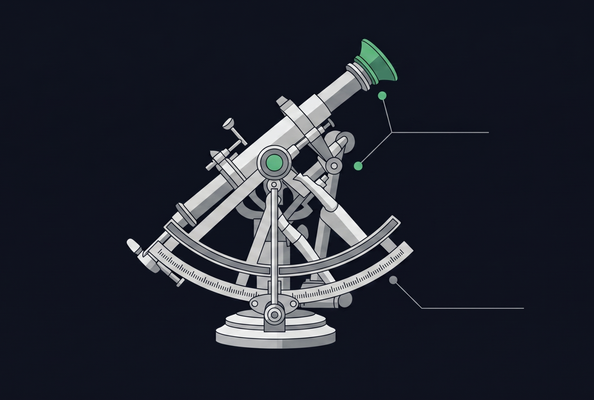Brass sextant instrument overlaid with fiscal routing topology and ledger data — a visual metaphor for Sextant's configuration intelligence engine.